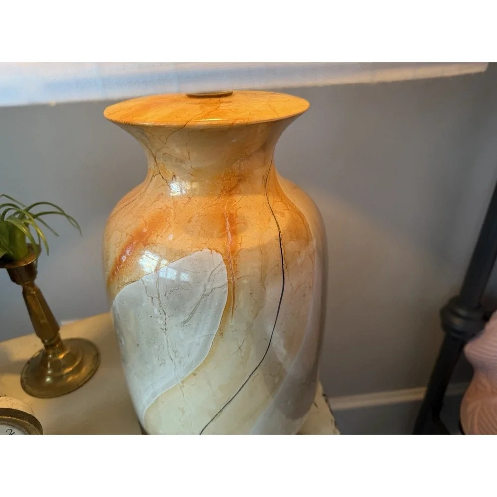 Vintage Ceramic Fall Color Tones Lamp With New Linen Shade GW0051